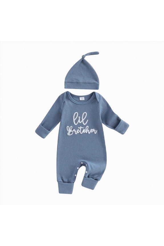 Newborn Baby Boy Clothes Mamas Boy Embroidered Long Sleeve Jumpsuit Coming Home Outfits Romper & Hat