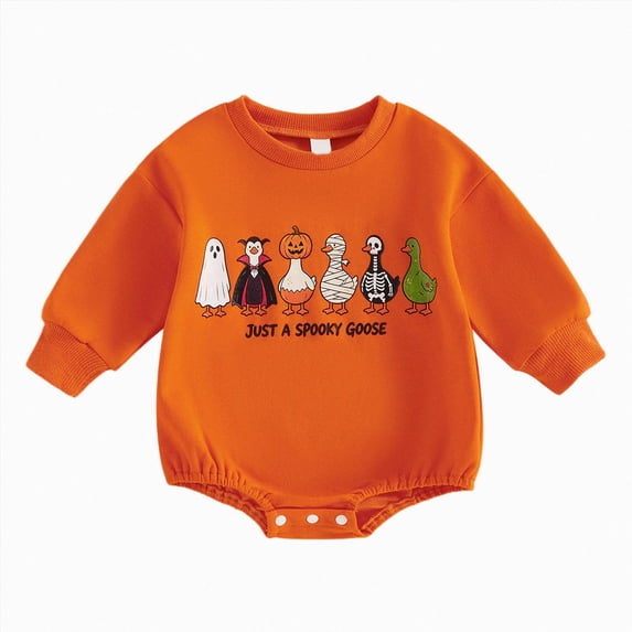 larppty Newborn Baby Boy Fall Clothes Pumpkin Goose Print Romper Onesie | Cute Long Sleeve Crew Neck Romper Onesie Bodysuit Fall Winter Clothes