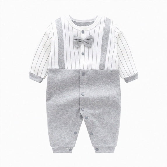 larppty Newborn Baby Boy Gentleman Romper Tuxedo One-Piece Outfit with Bow Tie,Long Sleeve Formal Wear
