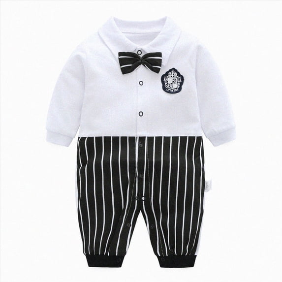 larppty Newborn Baby Boy Gentleman Romper Tuxedo One-Piece Outfit with Bow Tie,Long Sleeve Formal Wear