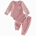 thumbnail image 1 of larppty Newborn Baby Boy Girl Clothes Checkered Plaid Long Sleeve Waffle Knit Romper Pants Set 2 Piece Fall Winter Outfits, 1 of 5