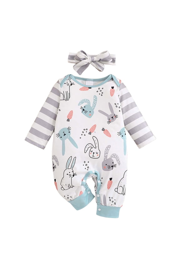 Newborn Baby Boy Girl Easter Clothes Long Sleeve Bunny Ear Hooded Romper Jumpsuit My 1st Easter Outfit(Green, 9-12 Months)