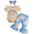 thumbnail image 1 of larppty Newborn Baby Girl Basketball Outfit Cutest Basketball Fan Bow Romper Flare Pants Set 3Pcs Infant Summer Clothes（Blue， 6-12 Months）, 1 of 7