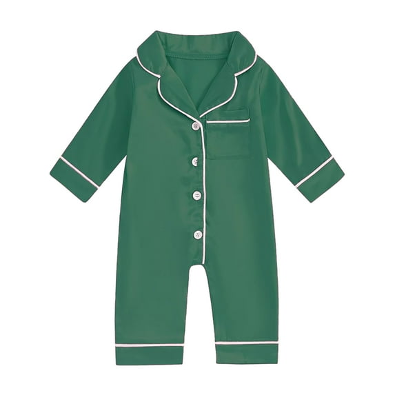 larppty Newborn Baby Girl Boy Silk Pajamas Long Sleeve Button Down Satin Infant Pjs One Piece Jumpsuit Loungewear(Green, 0-3 Months)