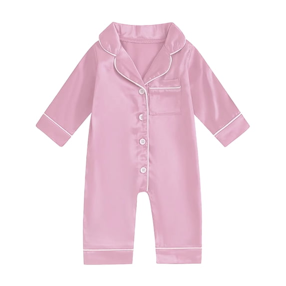 larppty Newborn Baby Girl Boy Silk Pajamas Long Sleeve Button Down Satin Infant Pjs One Piece Jumpsuit Loungewear