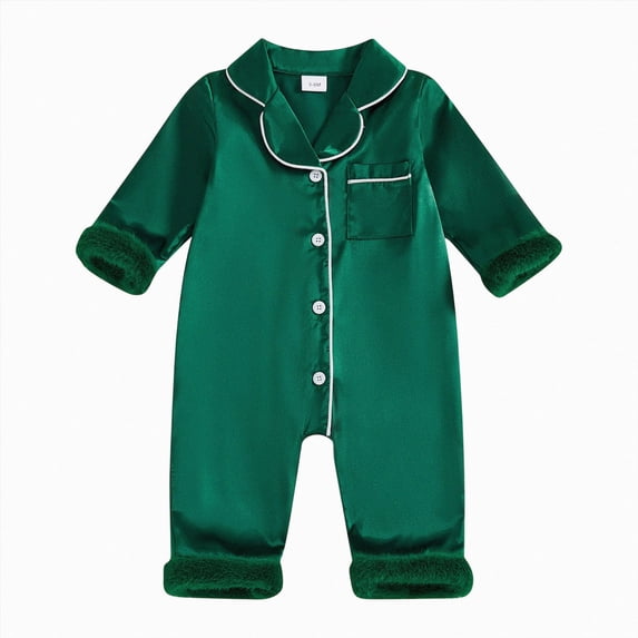 larppty Newborn Baby Girl Boy Silk Pajamas Long Sleeve Button Down Satin Infant Pjs One Piece Jumpsuit Loungewear