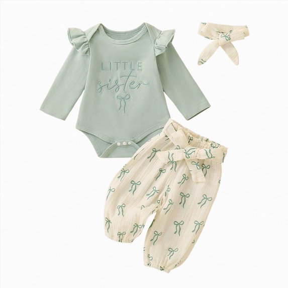 larppty Newborn Baby Girl Clothes Little Sister OutfitLong Sleeves Romper Pants Baby Clothes for Girls