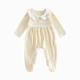 thumbnail image 1 of larppty Newborn Baby Girl Fall Winter Clothes Coming Home Outfit Ruffle Romper Cute Ribbed Knit Jumpsuit (Beige,0-3 Months), 1 of 4