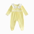 thumbnail image 1 of larppty Newborn Baby Girl Fall Winter Clothes Coming Home Outfit Ruffle Romper Cute Ribbed Knit Jumpsuit (Yellow,Newborn), 1 of 4