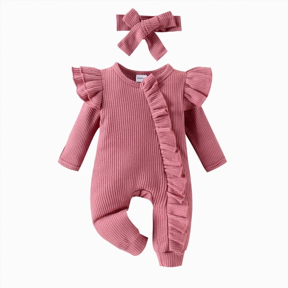 larppty Newborn Baby Girl Romper Zip Ruffle Bodysuit One Piece Jumpsuit Baby Girl Clothes Coming Home Outfits