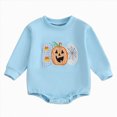 thumbnail image 1 of larppty Newborn Baby Halloween Outfit Boy Girl Boo Onesie Sweatshirt Bubble Romper Bodysuit Infant Fall Pumpkin Clothes (Sky Blue), 1 of 3