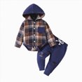 thumbnail image 1 of larppty Newborn Infant Baby Boy Clothes Long Sleeve Plaid Romper Hooded Letter Pants Outfits Set, 1 of 6
