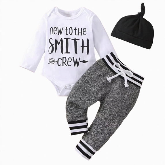 larppty Newborn Infant Baby Boy Clothes Long Sleeve Romper Pants Headband Hat Outfits Set