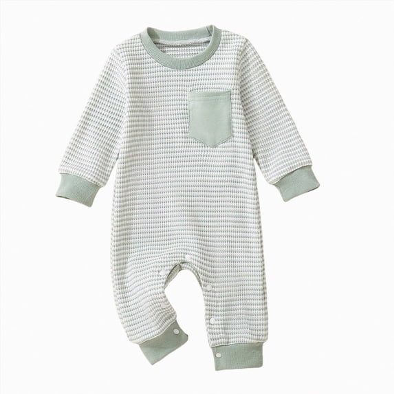 larppty Newborn Infant Baby Boy Waffle Cotton Romper Clothes Onesie Stripe Jumpsuit 0 3 6 12 18 Months Long Sleeve Outfits