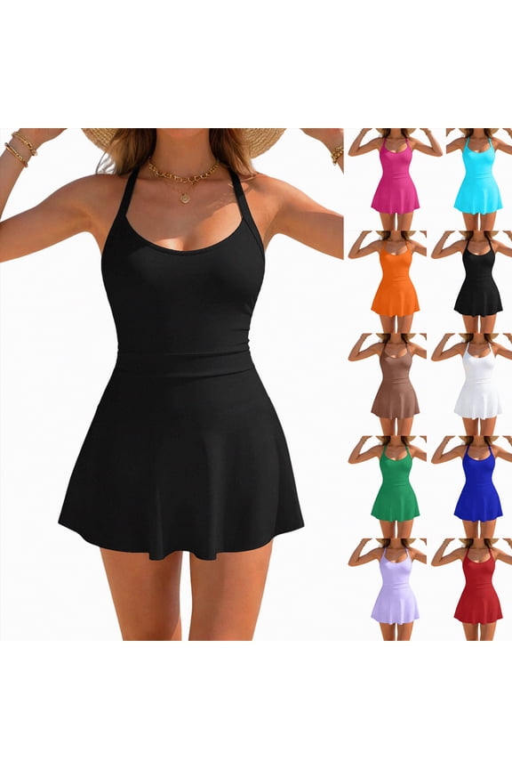 One Piece Swimdress Swimsuits for Women Tummy Control Swim Dress Cute Modest Skirt Bathing Suit (Blue, S)