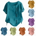 thumbnail image 1 of larppty Oversized Crew Neck Linen Tops for Women Short Sleeve Cotton Blend Tee Shirts (Dark Green, 3XL), 1 of 6