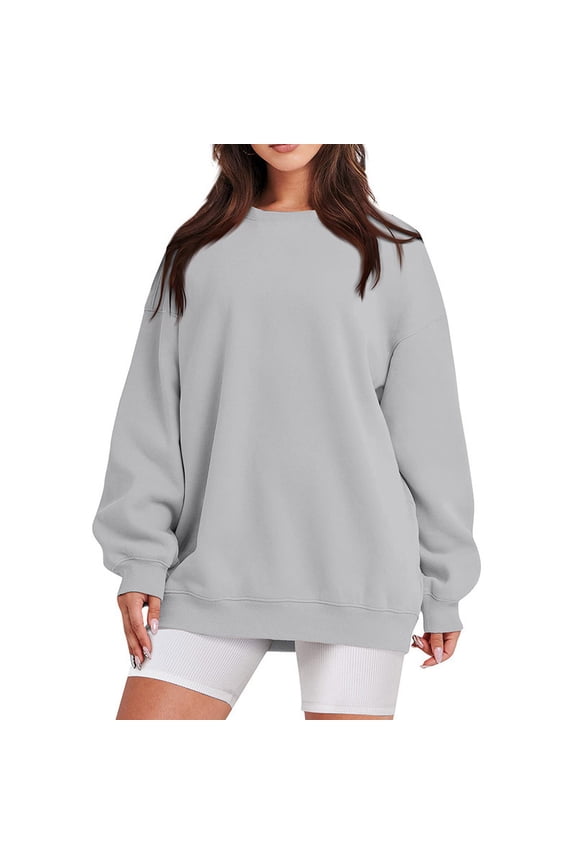 Oversized Sweatshirt for Women, Crewneck Pullover Long Sleeves, Pullover Sweaters Casual Winter Clothes (Grey, L)