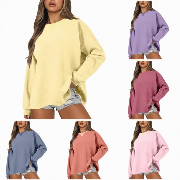 larppty Oversized Sweatshirt for Women Long Sleeve Crewneck Soft Sweatshirts Pullover Womens Fall Fashion 2025 (Purple, XL)