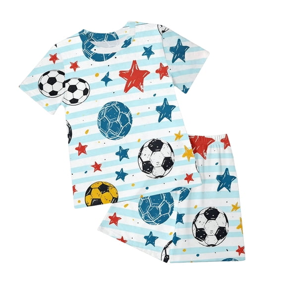 larppty Pajama Set Cotton Summer Short Sleeves Top and Shorts Two Piece Pjs Sleepwear(Sky Blue, 5-6 Years)