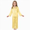 thumbnail image 1 of larppty Pajama Set for Kid Baby Boy Girl Button-up Silk Pajama Sleepwear Nightwear Loungewear Clothes Set Gifts for Kids (11-12 Years,Yellow), 1 of 7