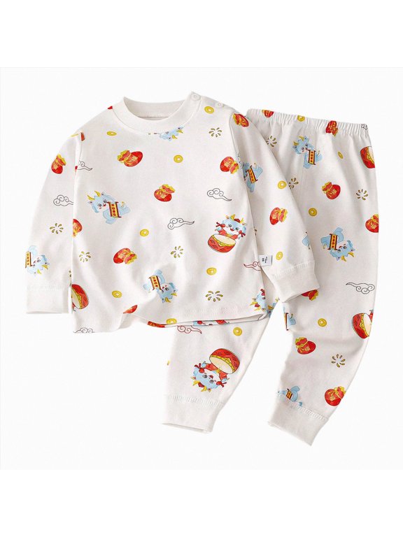 Pajamas for Boys, Toddler PJ Set, 2-PC | Soft, cozy, snug fitting pajamas feature stretchy ribbed cuffs and hand painted prints to make bedtime a breeze (Red,0-9 Months)