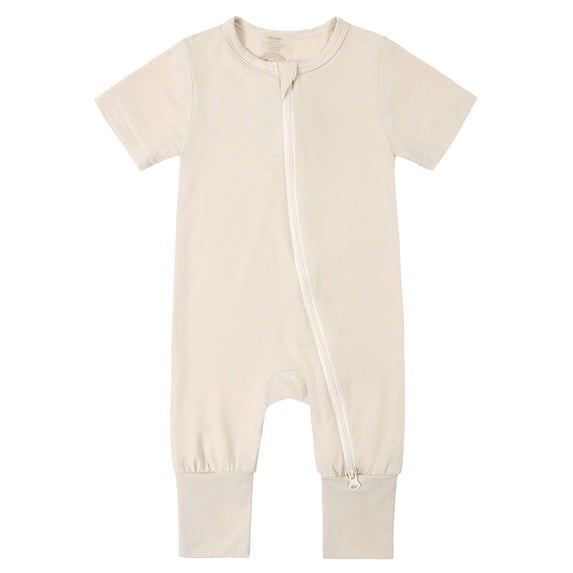 larppty Pajamas for Baby Boys & Girls, Infant Onesie with Mitten Long Sleeve Footed Pjs(Beige, 3-6 Months)