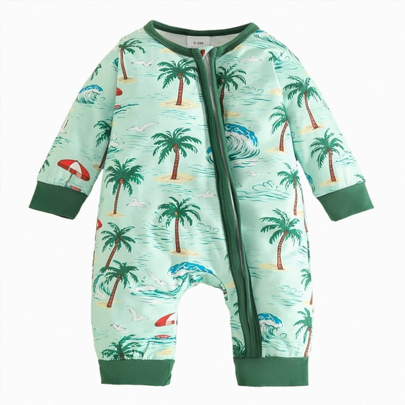 larppty Palm Trees Sailboats Hawaiian Baby Sleep Play Pjs One-piece Zip Front Romper Jumpsuit Pajamas