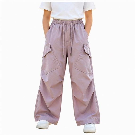 larppty Parachute Pants for Girls Y2K Cargo Trousers with Pockets Harajuku Jogger Pants Kids