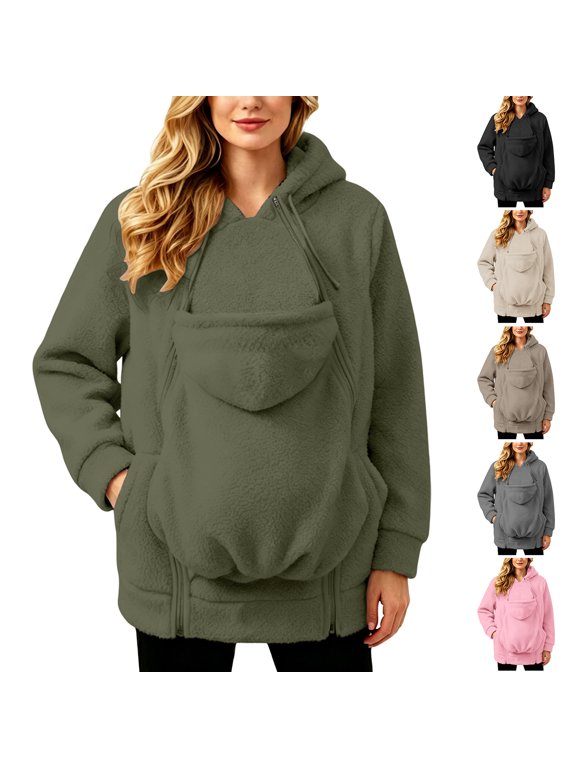 Pocket Jacket, Sweatshirt Hoodie with Pouch, Kangaroo Hoodie Fleece Jacket (Pink,S)