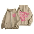 thumbnail image 1 of larppty Puff Print Lettering Oversized Full Zip Hoodie with Pocket - Y2K Preppy Pullover for Women Teens Girls（Beige，S）, 1 of 4