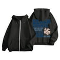 thumbnail image 1 of larppty Puff Print Lettering Oversized Full Zip Hoodie with Pocket - Y2K Preppy Pullover for Women Teens Girls（Black，XL）, 1 of 4