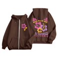 thumbnail image 1 of larppty Puff Print Lettering Oversized Full Zip Hoodie with Pocket - Y2K Preppy Pullover for Women Teens Girls（Brown，M）, 1 of 4