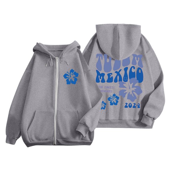 larppty Puff Print Lettering Oversized Full Zip Hoodie with Pocket - Y2K Preppy Pullover for Women Teens Girls(Grey,XL)