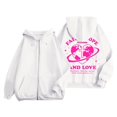 thumbnail image 1 of larppty Puff Print Lettering Oversized Full Zip Hoodie with Pocket - Y2K Preppy Pullover for Women Teens Girls（White，L）, 1 of 4
