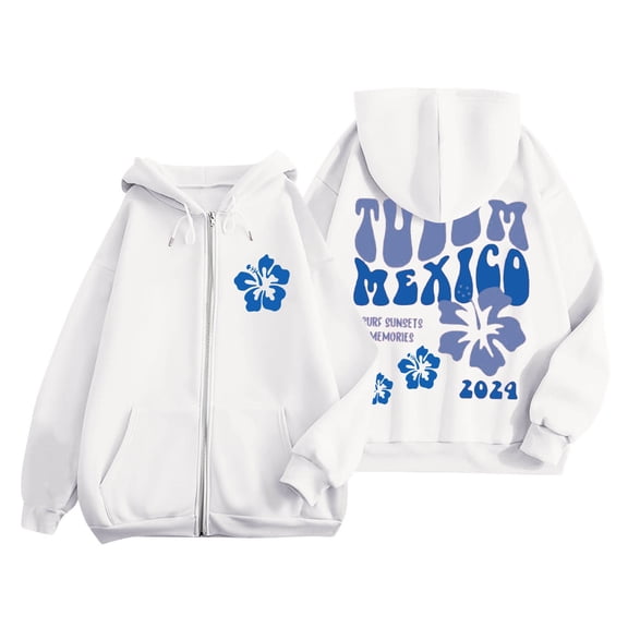 larppty Puff Print Lettering Oversized Full Zip Hoodie with Pocket - Y2K Preppy Pullover for Women Teens Girls（White，M）