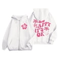 thumbnail image 1 of larppty Puff Print Lettering Oversized Full Zip Hoodie with Pocket - Y2K Preppy Pullover for Women Teens Girls（White，XL）, 1 of 4