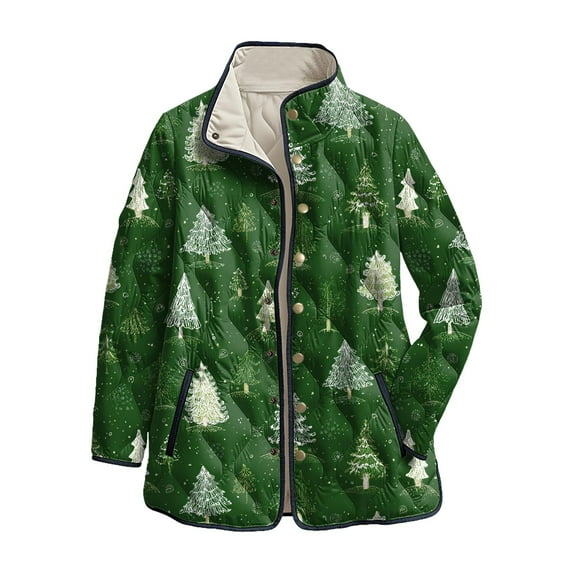 larppty Quilted Jackets for Women Lightweight Long Sleeve Button Down Puffer Christmas Jacket Warm Winter Coat Outerwear with Pockets (Green, 3XL)