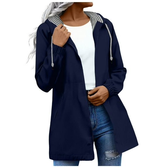 larppty Rain Jacket for Women 2025 Striped Lined Waterproof Lightweight Raincoats Hooded Windbreakers Outfit (Blue, 4XL)