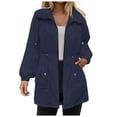 thumbnail image 1 of larppty Raincoats Women Rain Jacket Waterproof Lightweight With Hood Windbreaker Jacket Trench Coat (Navy, XXL), 1 of 9