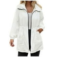 thumbnail image 1 of larppty Raincoats Women Rain Jacket Waterproof Lightweight With Hood Windbreaker Jacket Trench Coat (White, 3XL), 1 of 9