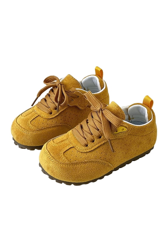 Retro Textured Suede Sneaker Ballet Flats for Women Comfy Wide Bread Toe Soft Sole Lace Up Walking Shoes Artistic Footwear for Casual Daily Wear, Travel (Yellow, 4.5-5 Years)