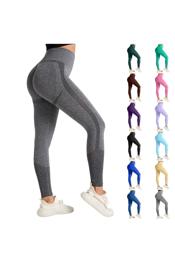 Seamless Workout Butt Lifting Leggings - Booty Scrunch Gym Leggings for Women(Khaki, S)