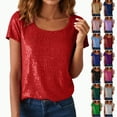 thumbnail image 1 of larppty Sequin Shirt for Women's Sparkly Short Sleeve Party Bling Glitter Fashion Blouse Top (Pink, M), 1 of 6