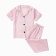 thumbnail image 1 of larppty Silk Pajamas for Girls 2 Piece Short Sleeve Button Down Pjs Soft Smooth Sleepwear Set (18-24 Months,Pink), 1 of 4