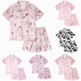 thumbnail image 1 of larppty Silky Satin Pajama for Girls - Pink Bow Coat Style Button Down Short Sleeve Set 2-Piece PJ(Pink,9-10 Years), 1 of 4