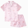 thumbnail image 1 of larppty Silky Satin Pajama for Girls - Pink Bow Coat Style Button Down Short Sleeve Set 2-Piece PJ(Watermelon Red,11-12 Years), 1 of 2