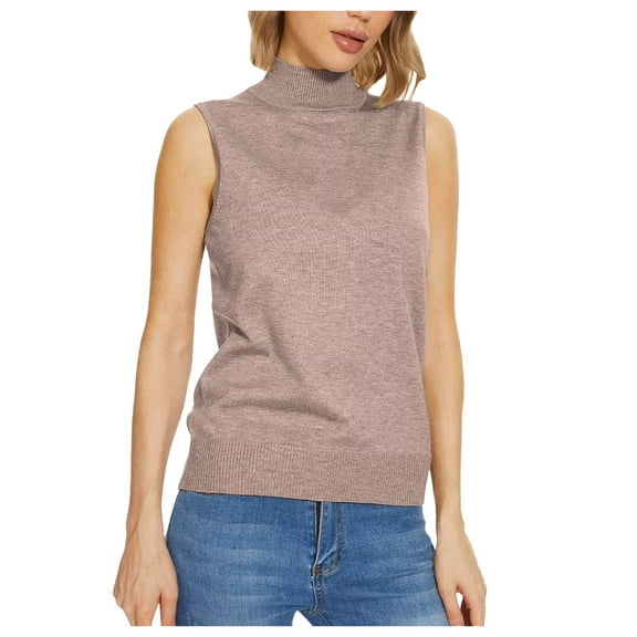 larppty Sleeveless Mock Neck Turtleneck Knit Tops Women Dressy Casual Sweater Vest Business Work Tank (Khaki, XXL)