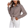 thumbnail image 1 of larppty Soft Button Down Stretch Shirts for Women, Breathable Casual Work Dress Tops (Coffee, L), 1 of 5