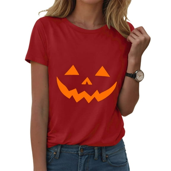 larppty Spooky Cute Halloween Shirt: Women's Ghost Pumpkin Graphic Fall Fashion T-Shirt (Red, 3XL)