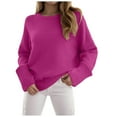 thumbnail image 1 of larppty Sweaters for Women 2025 Fall Long Sleeve Casual Loose Fit Knitted Basic Pullover Sweater Tops (Hot Pink, M), 1 of 7